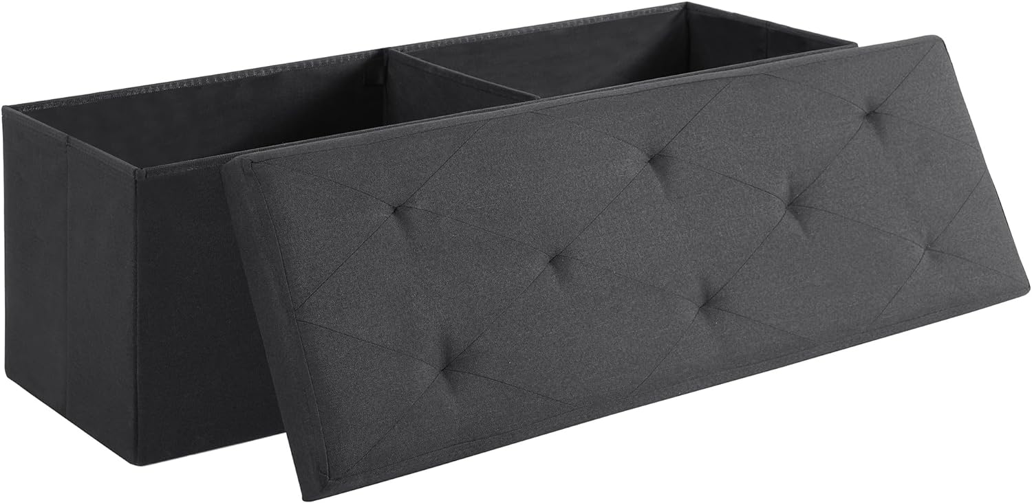 VECELO Folding Storage Ottoman Bench, Storage Chest, Linen Fabric - VECELO
