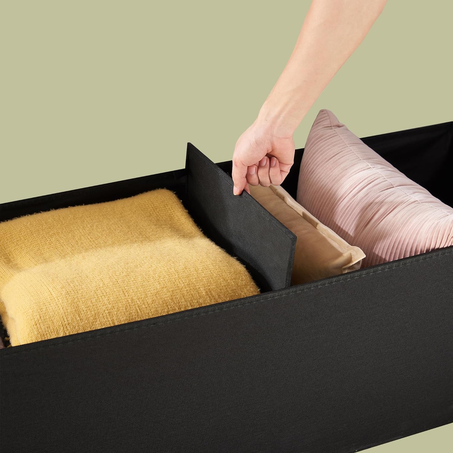 VECELO Folding Storage Ottoman Bench, Storage Chest, Linen Fabric - VECELO