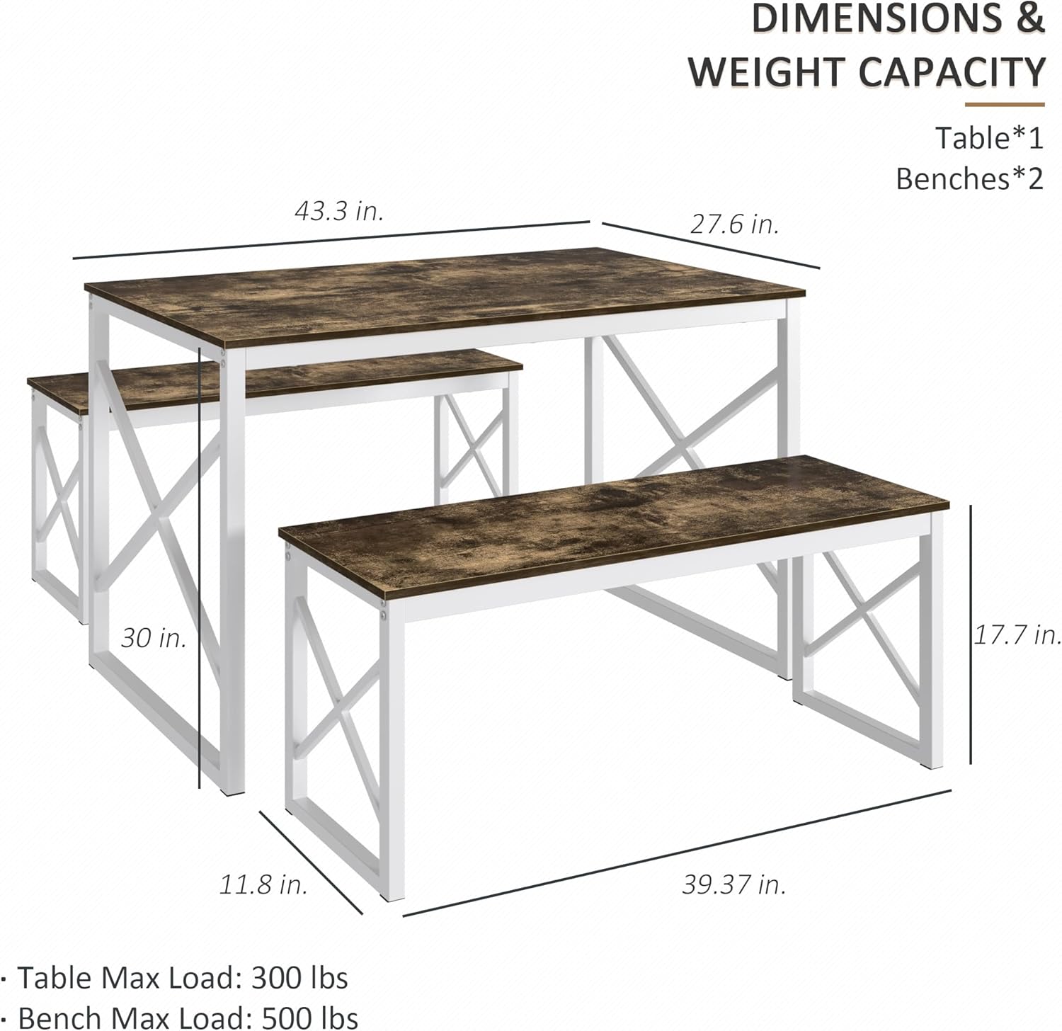 VECELO Kitchen Table with 2 Benches for 4 - VECELO