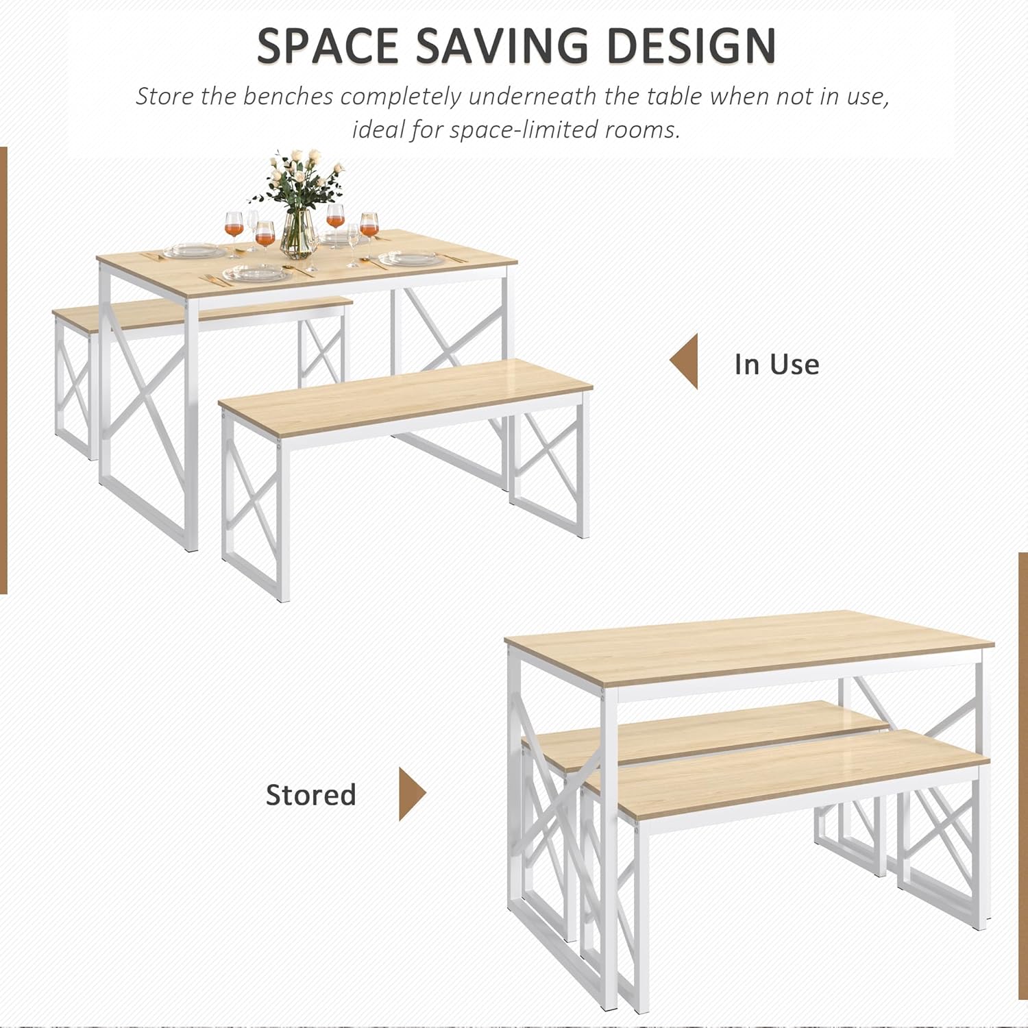 VECELO Kitchen Table with 2 Benches for 4 - VECELO