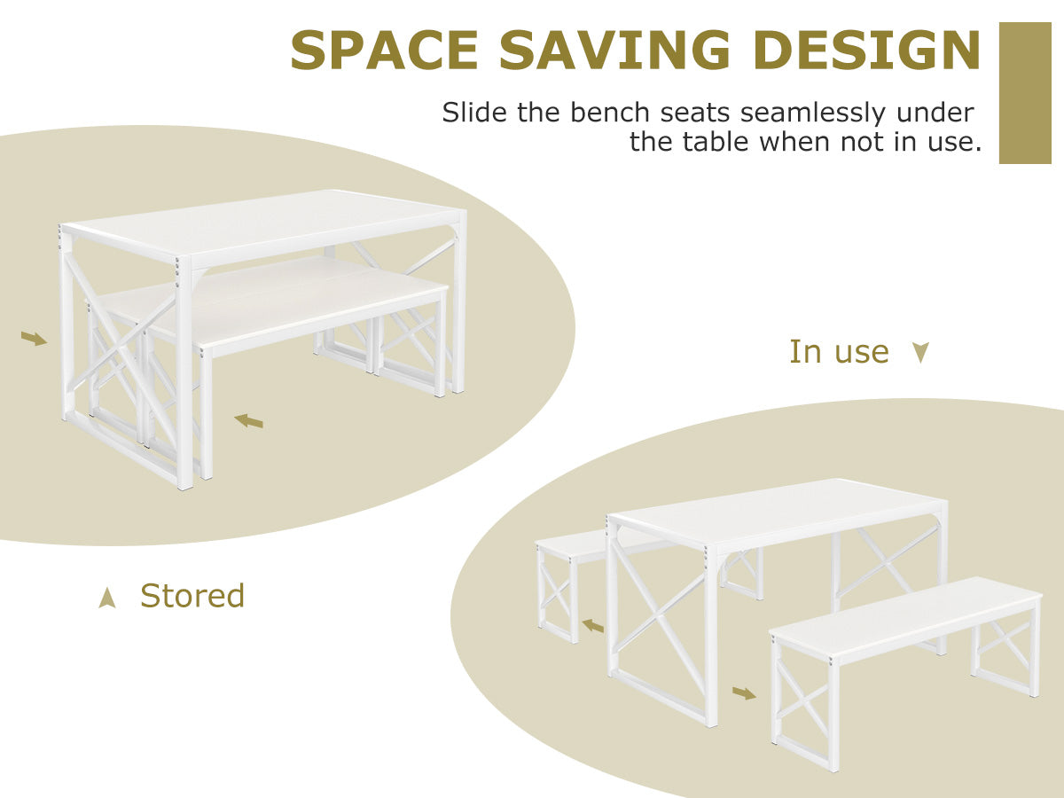 VECELO Kitchen Table with 2 Benches for 4 - VECELO
