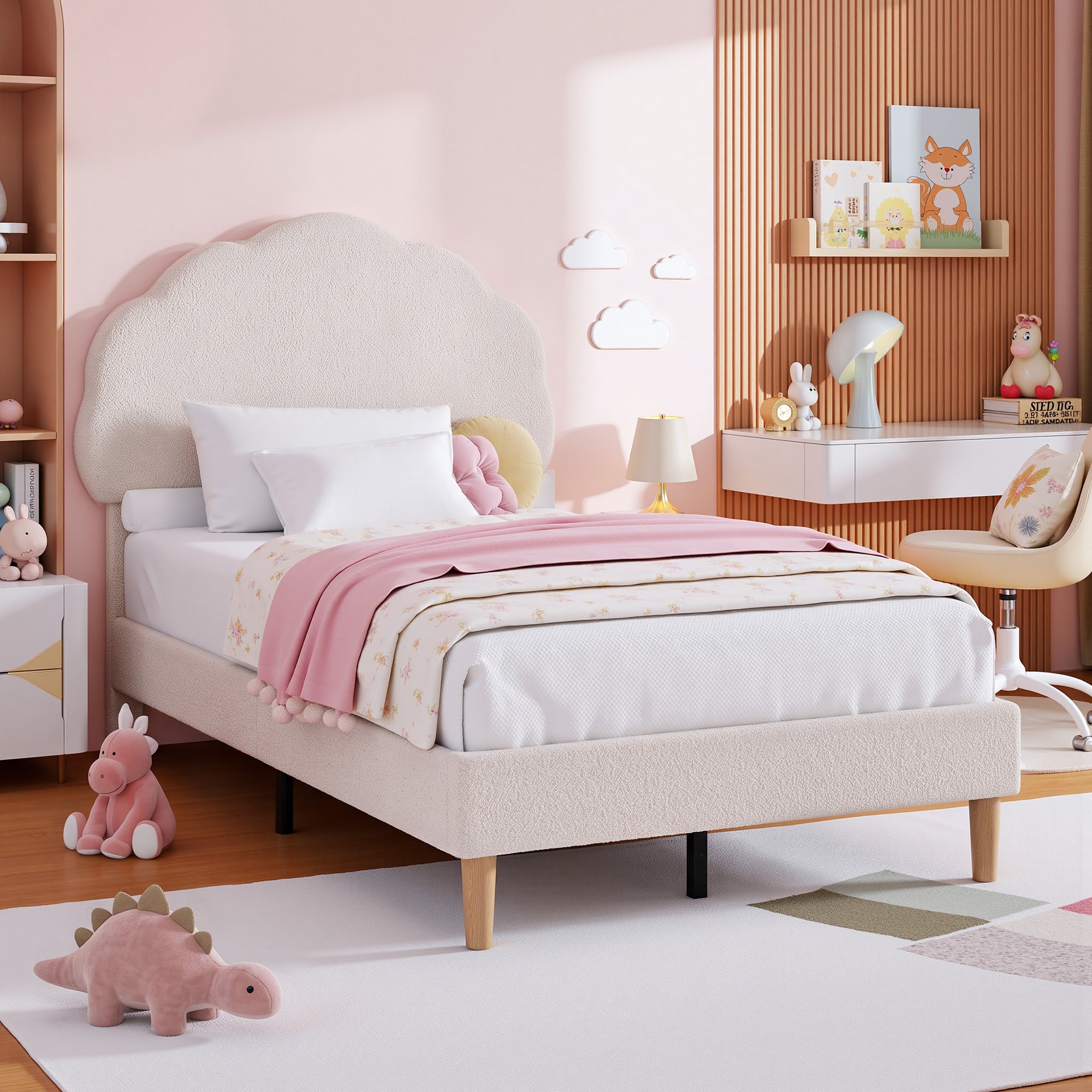 VECELO Twin Size Bed Frame, Upholstered Platform Bedframe with Height Adjustable Plush Fabric Headboard