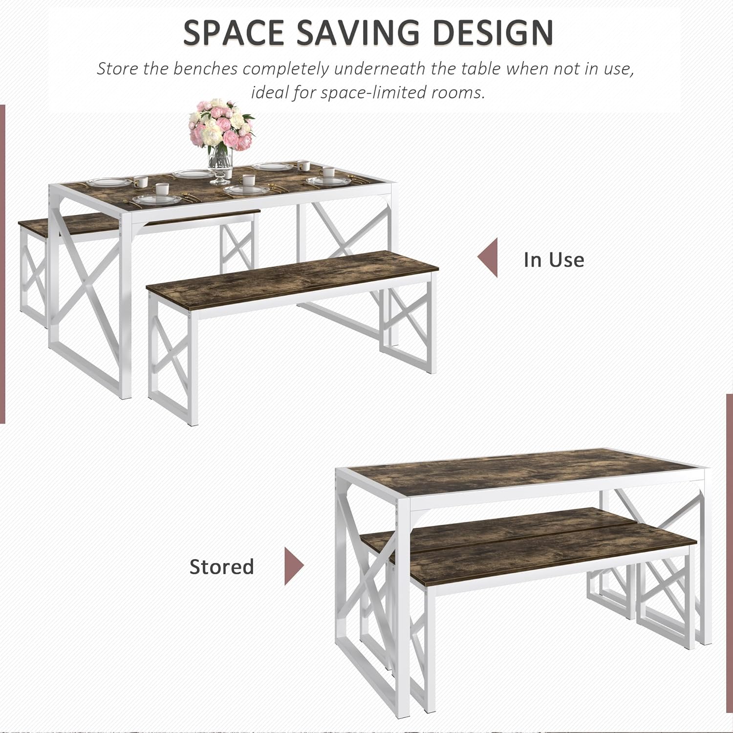 VECELO Kitchen Table with 2 Benches for 4 - VECELO