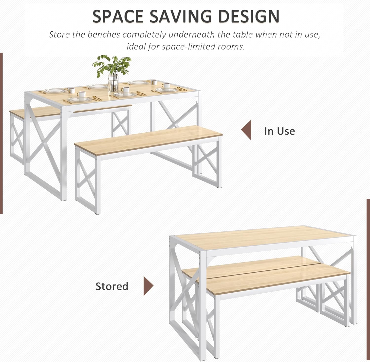 VECELO Kitchen Table with 2 Benches for 4 - VECELO