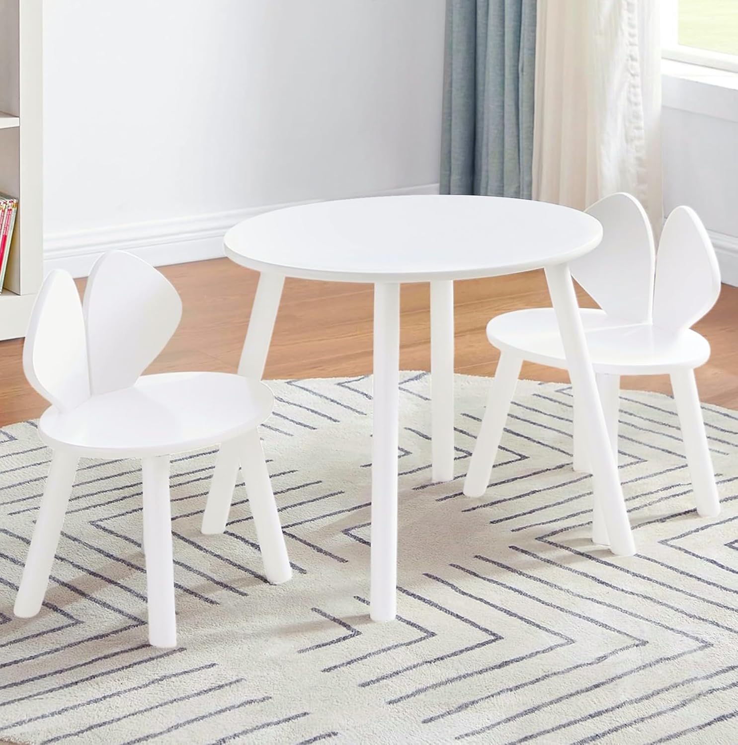 VECELO Kids Table and Chairs Set, Oval Tabletop and 2 Rabbit Chairs