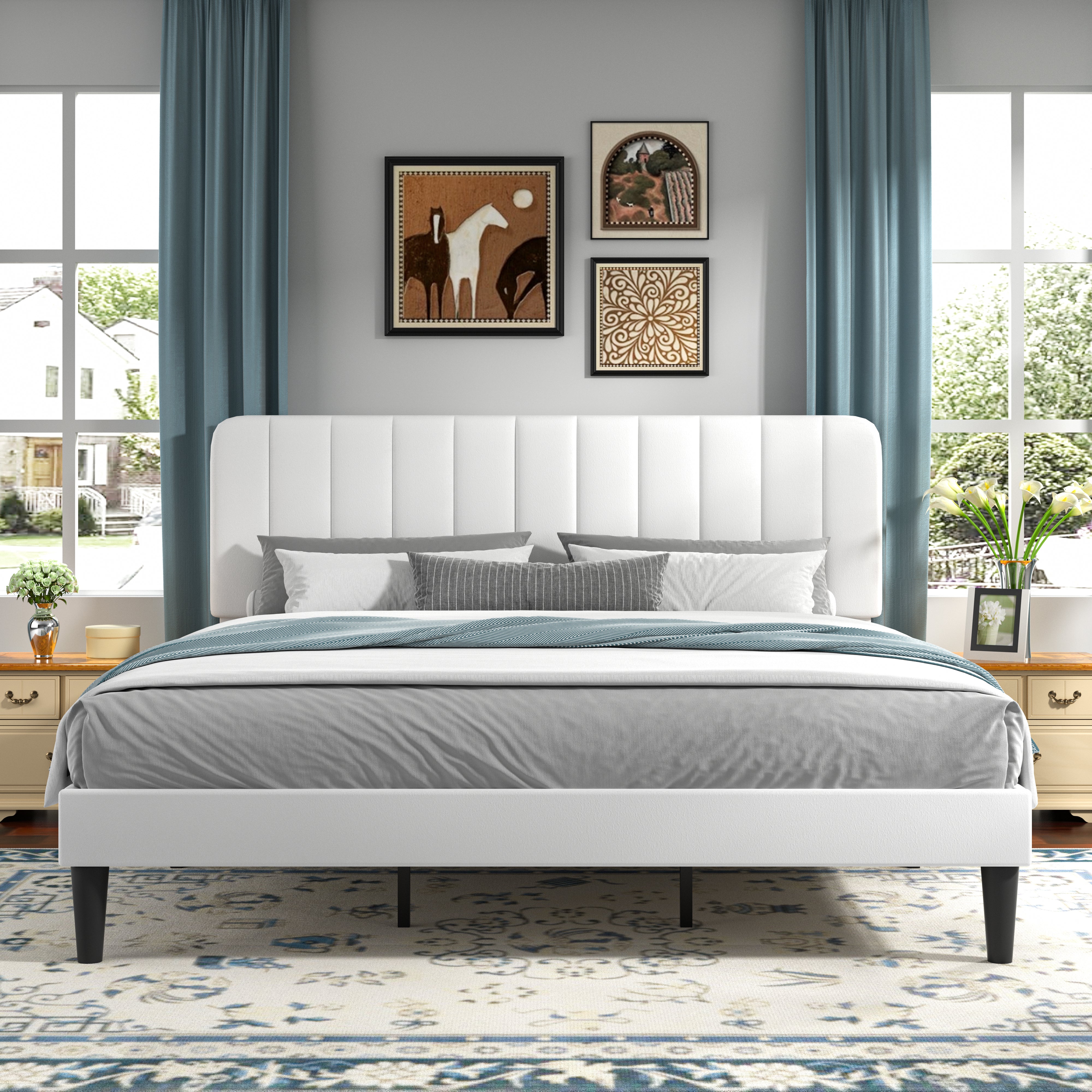 VECELO Upholstered Platform bedframe with Adjustable Headboard