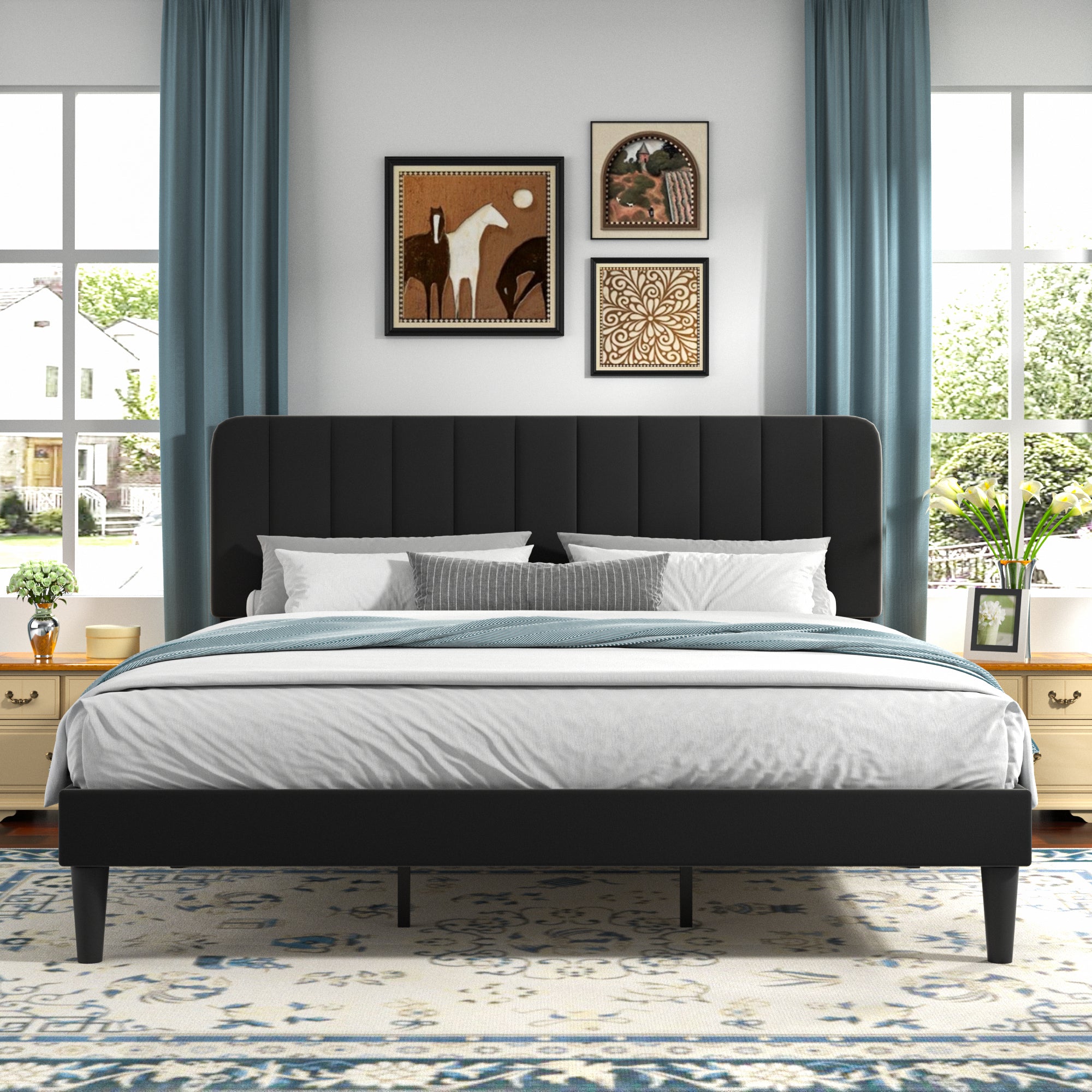 VECELO Upholstered Platform bedframe with Adjustable Headboard