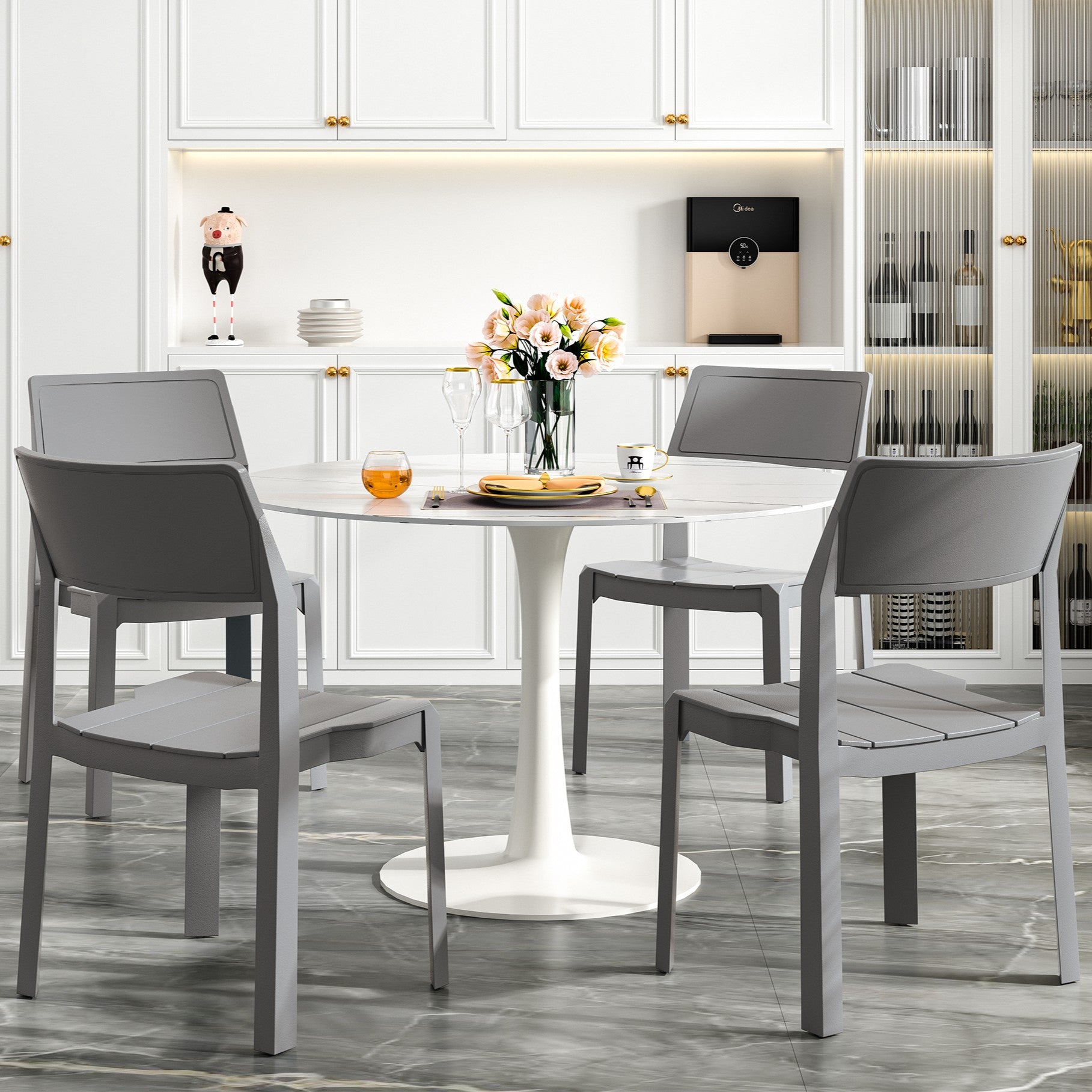 VECELO Dining Chairs Set of 4, Stackable Plastic Kitchen Chairs