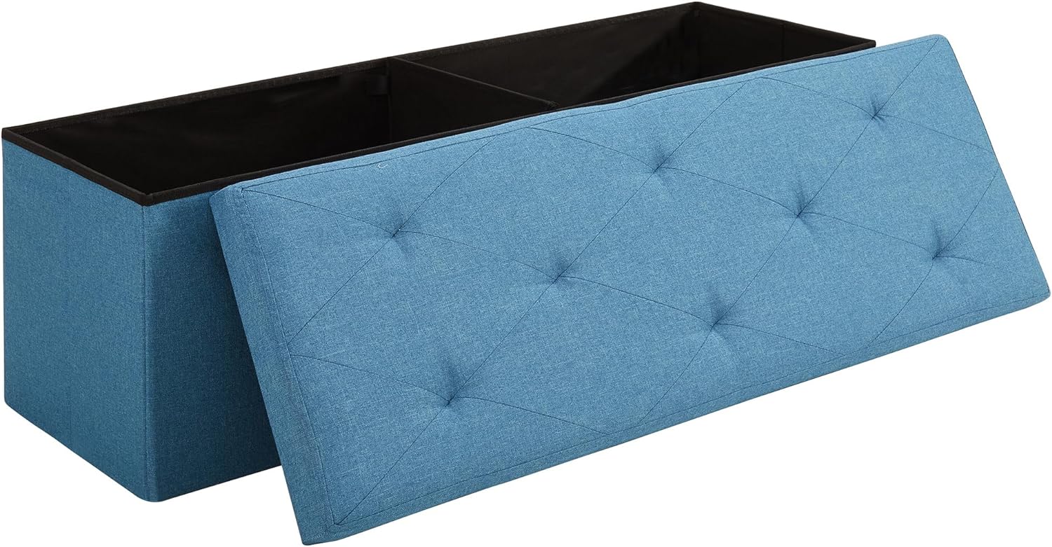 VECELO Folding Storage Ottoman Bench, Storage Chest, Linen Fabric - VECELO