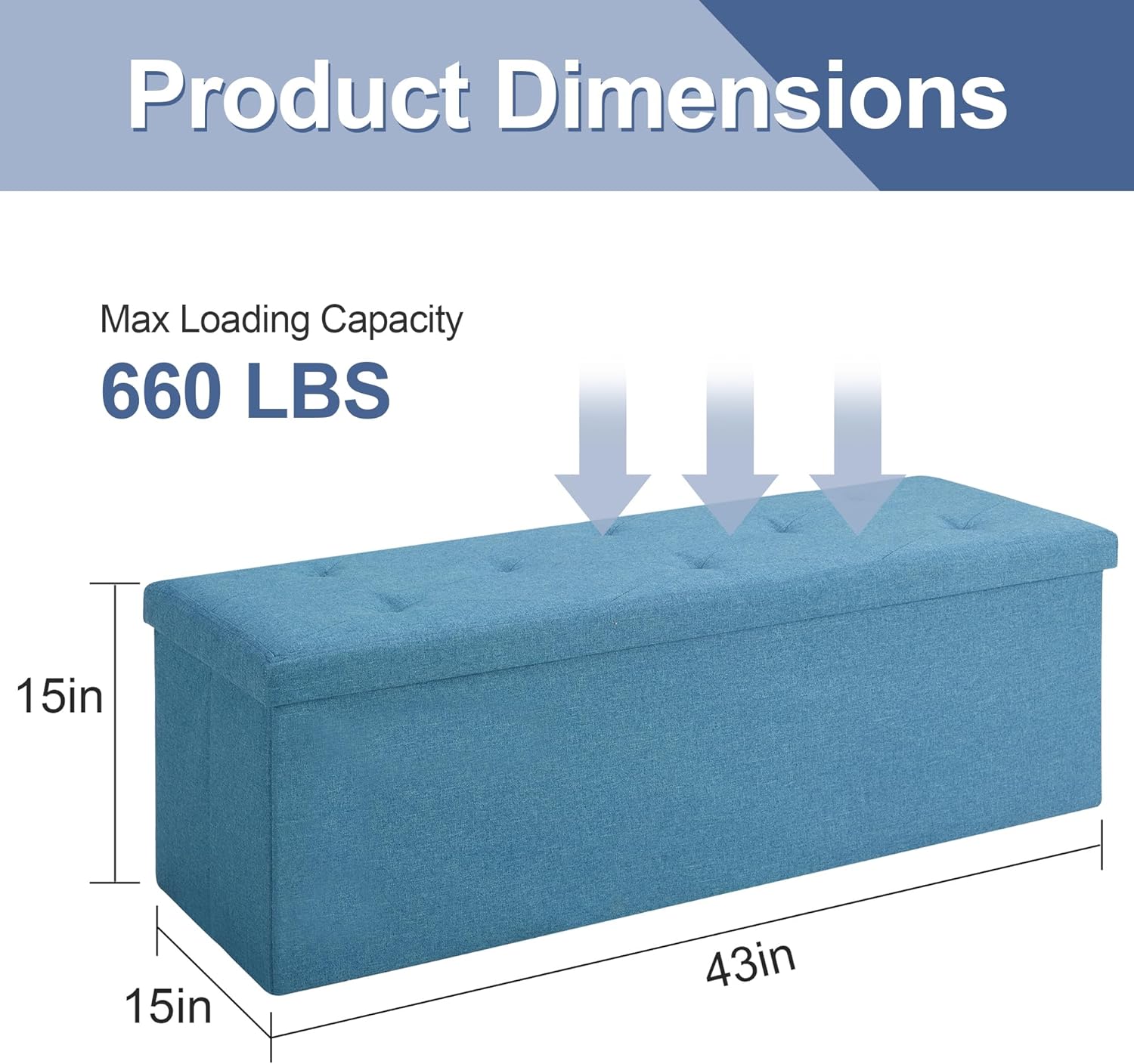 VECELO Folding Storage Ottoman Bench, Storage Chest, Linen Fabric - VECELO