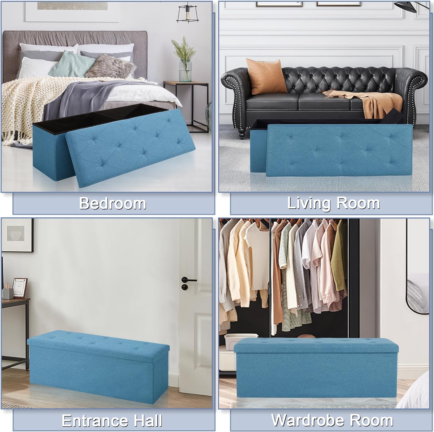 VECELO Folding Storage Ottoman Bench, Storage Chest, Linen Fabric - VECELO