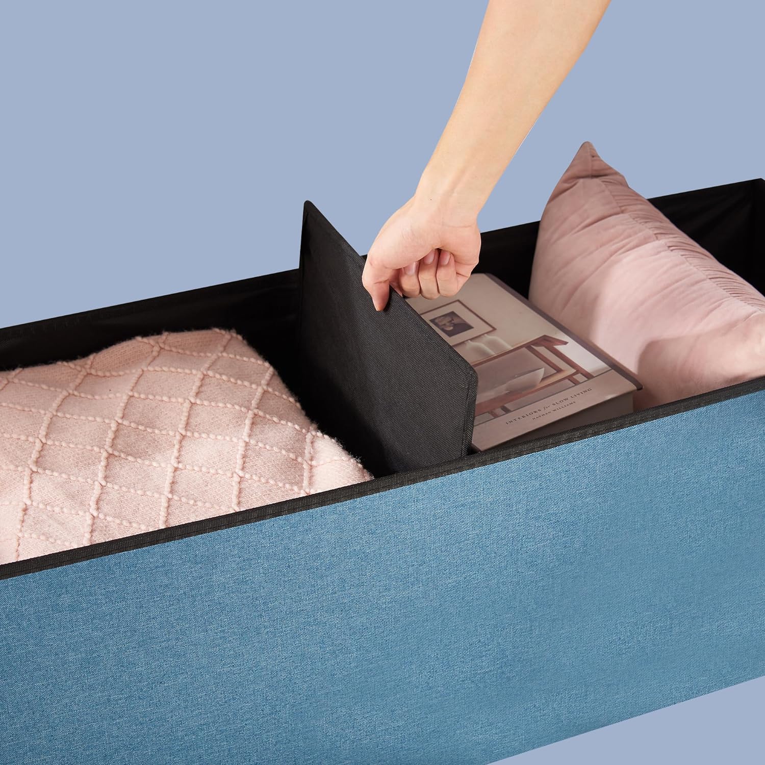 VECELO Folding Storage Ottoman Bench, Storage Chest, Linen Fabric - VECELO