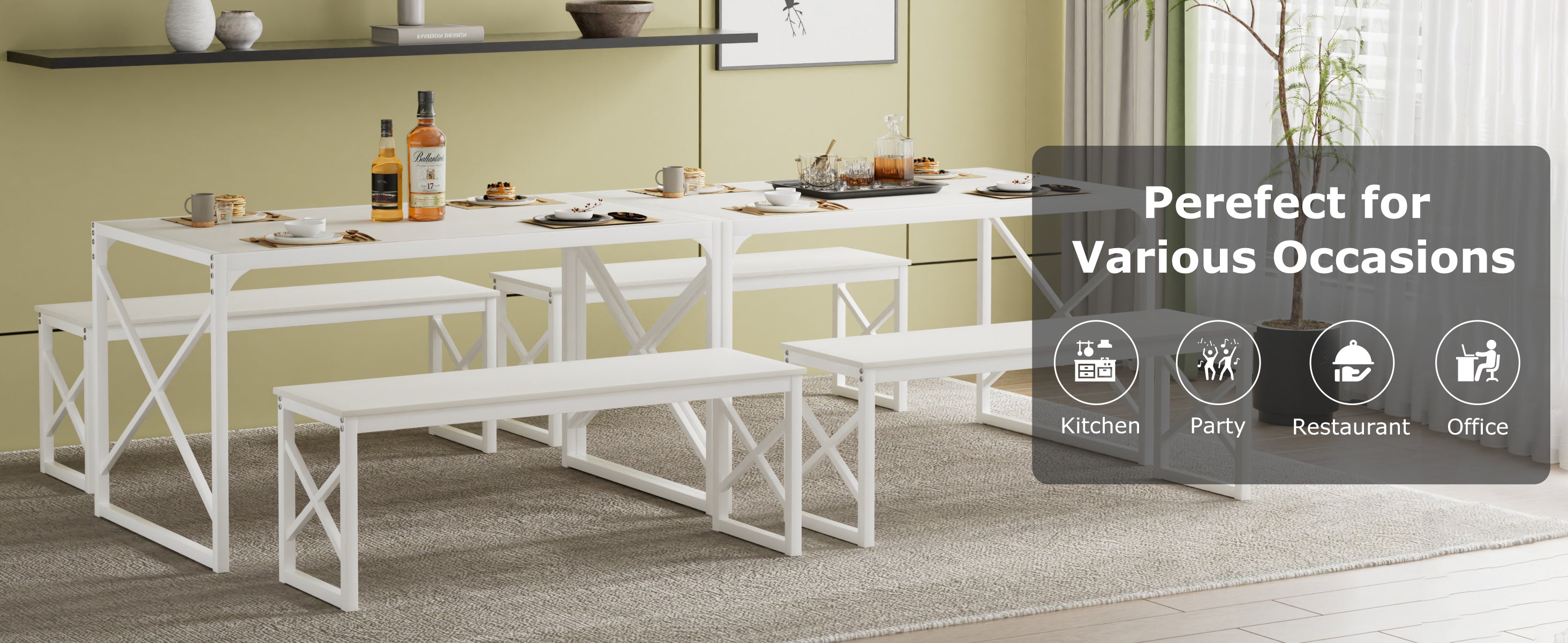VECELO Kitchen Table with 2 Benches for 4 - VECELO