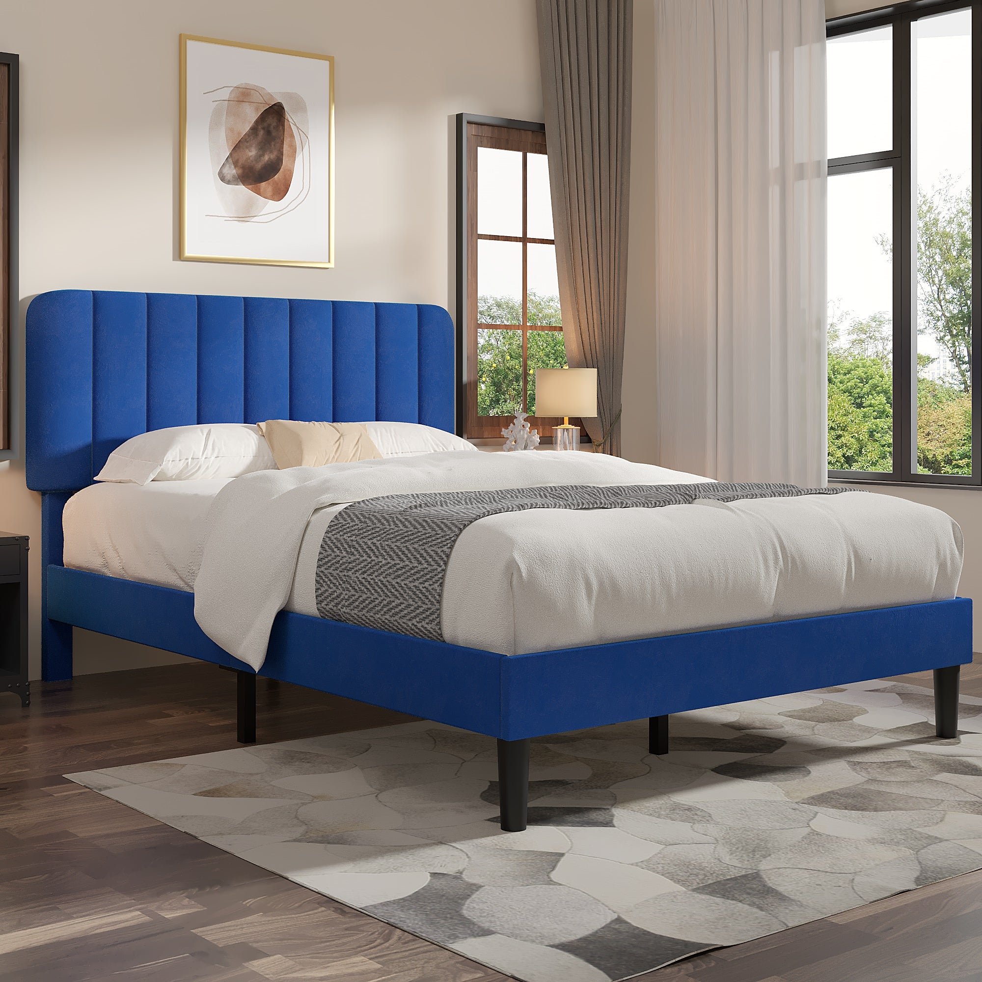 VECELO Upholstered Platform bedframe with Adjustable Headboard