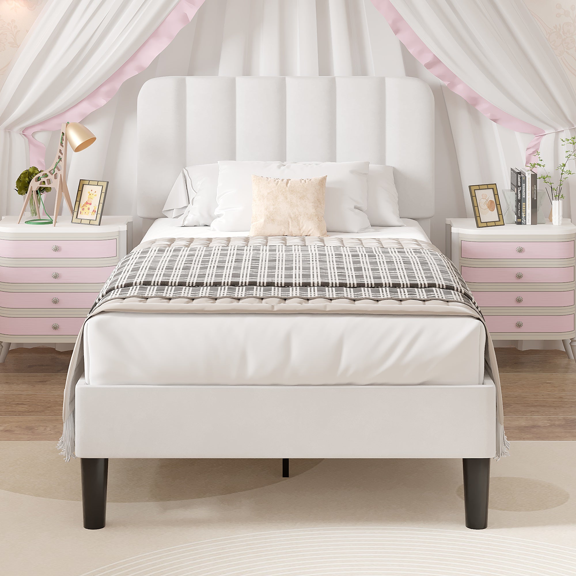 VECELO Upholstered Platform bedframe with Adjustable Headboard