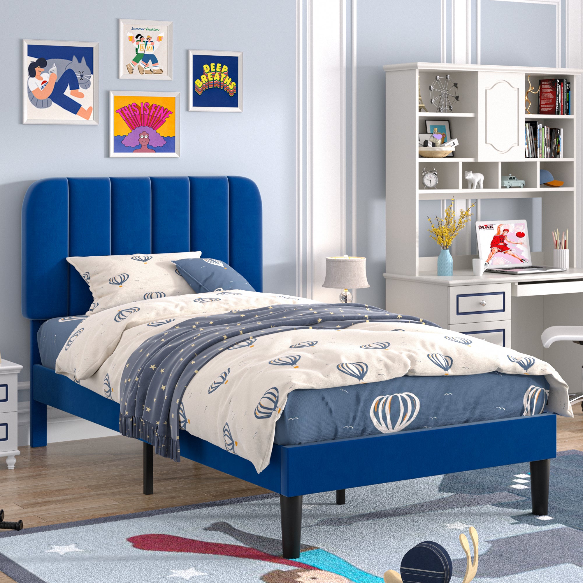 VECELO Upholstered Platform bedframe with Adjustable Headboard