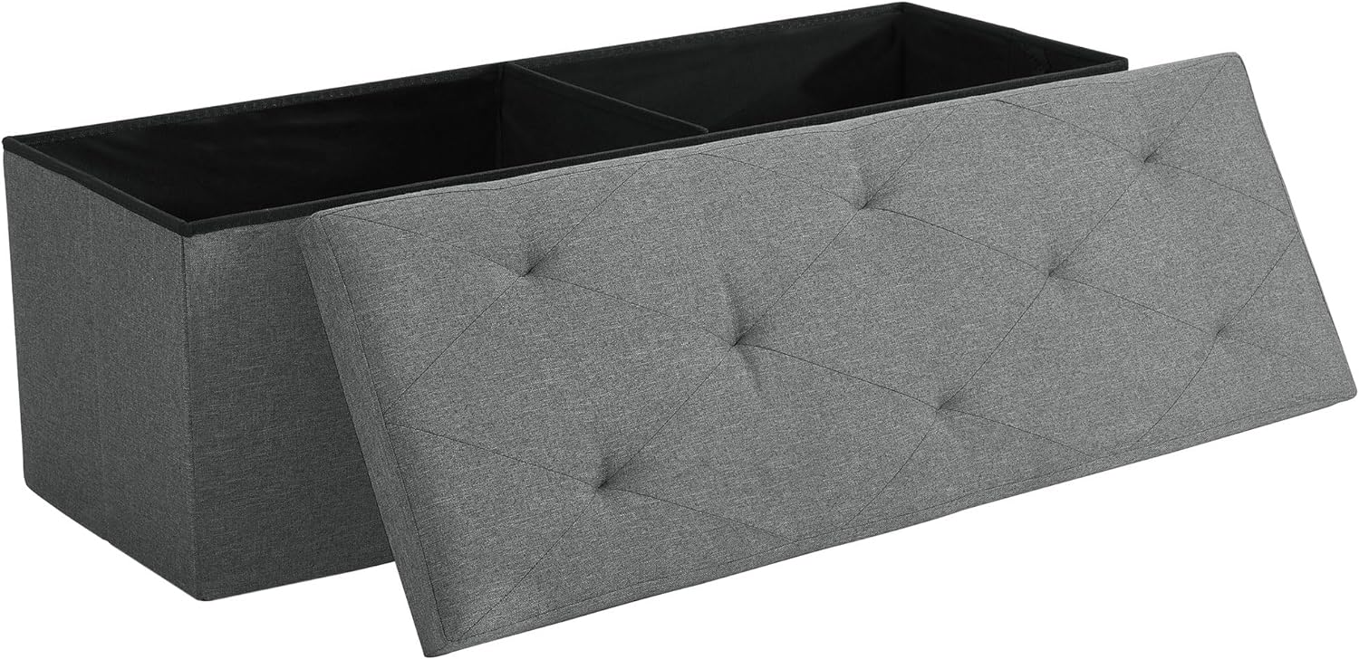 VECELO Folding Storage Ottoman Bench, Storage Chest, Linen Fabric - VECELO