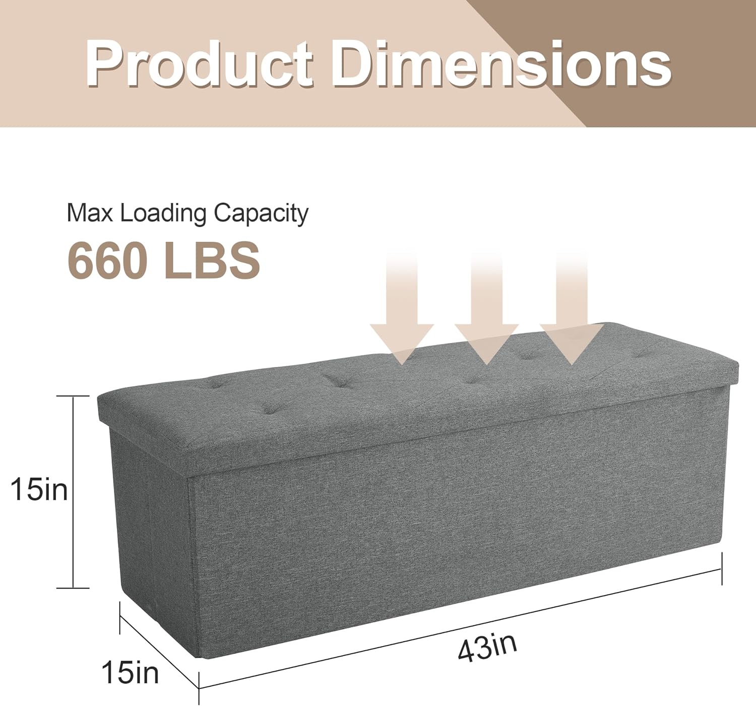 VECELO Folding Storage Ottoman Bench, Storage Chest, Linen Fabric - VECELO