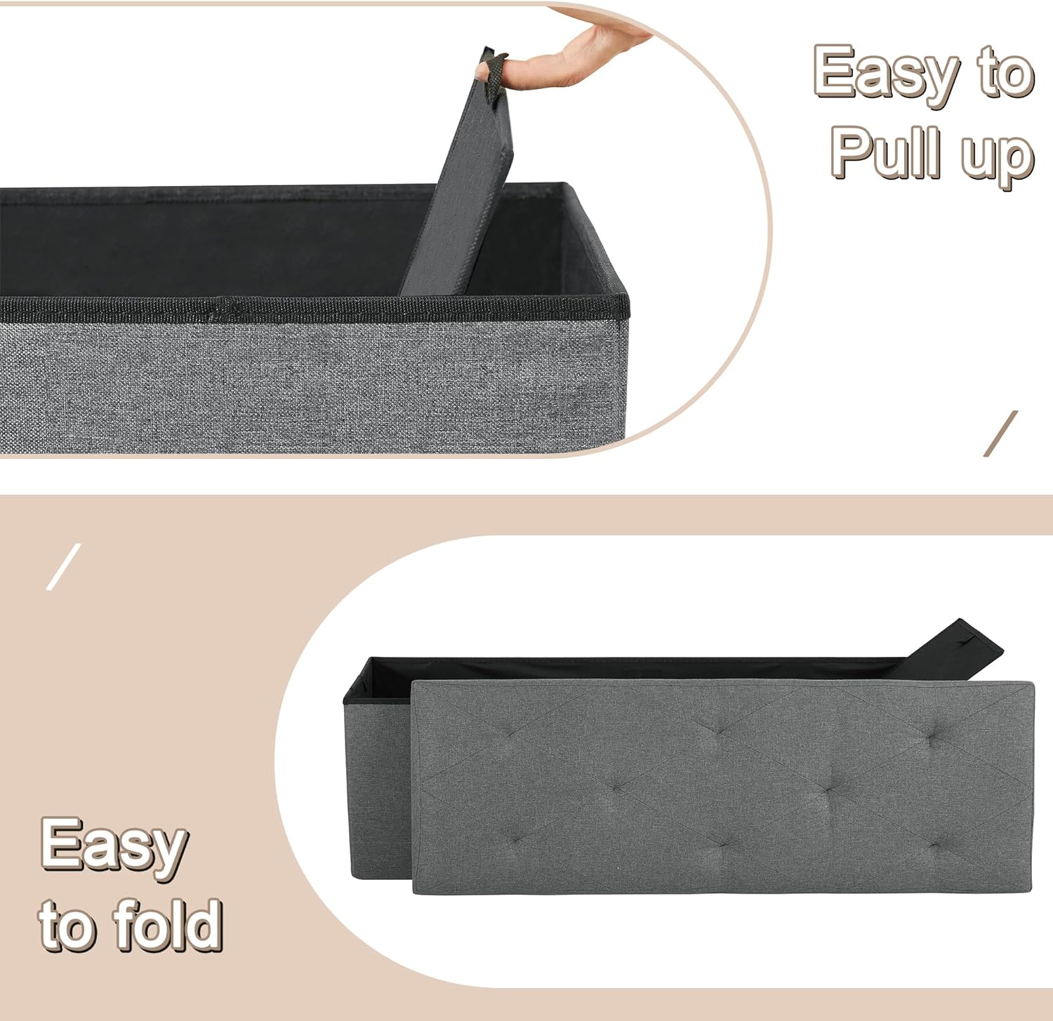 VECELO Folding Storage Ottoman Bench, Storage Chest, Linen Fabric - VECELO