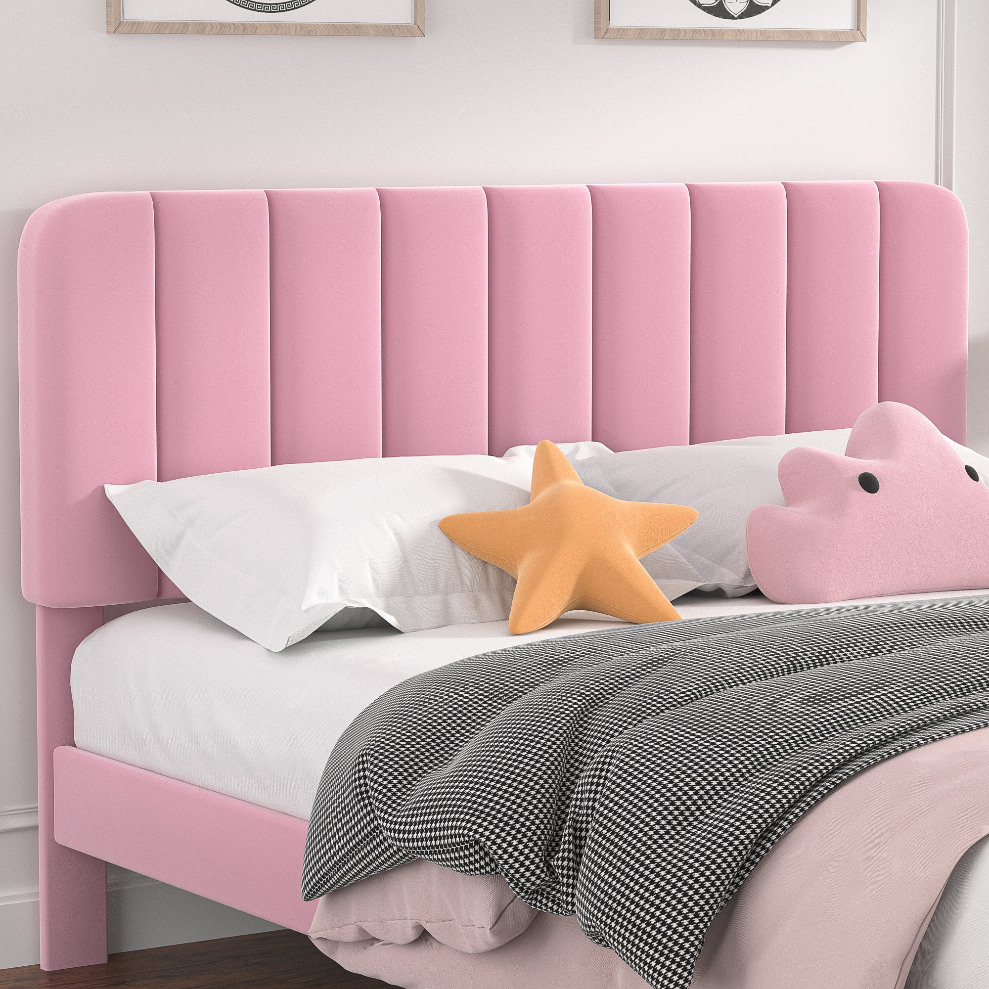 VECELO Upholstered Platform bedframe with Adjustable Headboard