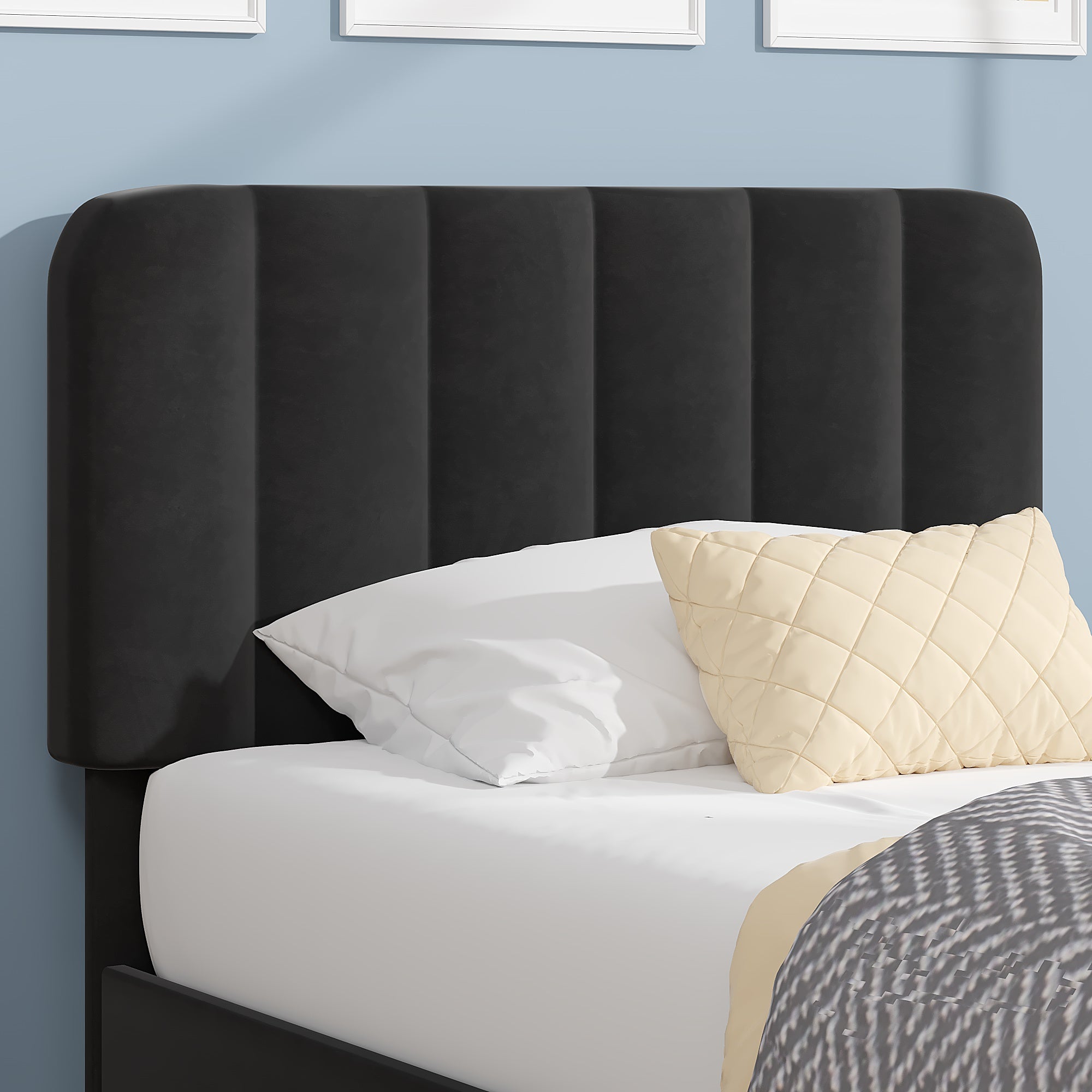 VECELO Upholstered Platform bedframe with Adjustable Headboard