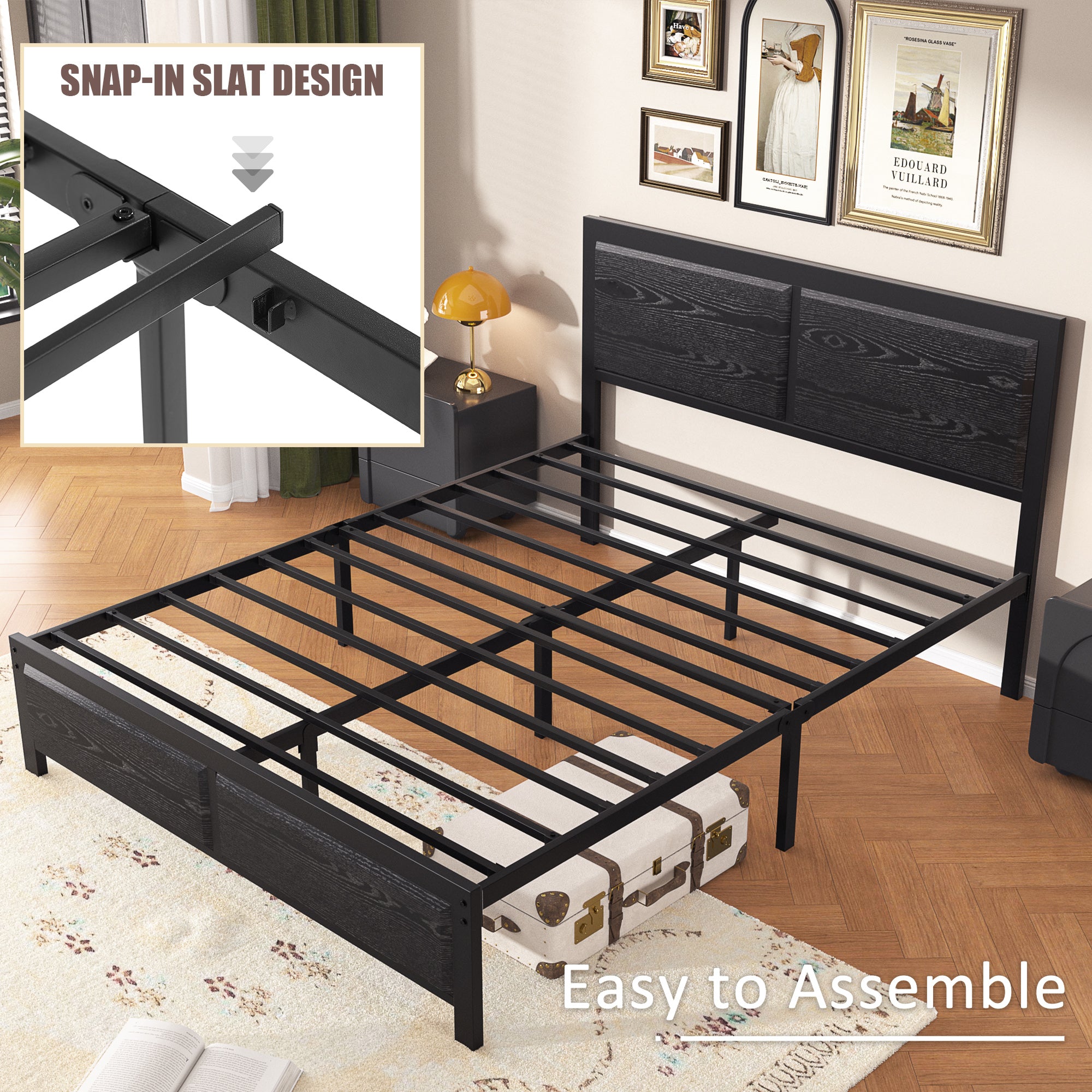 VECELO Platform Bed Frame, Mattress Foundation with Rustic Vintage Wood Headboard