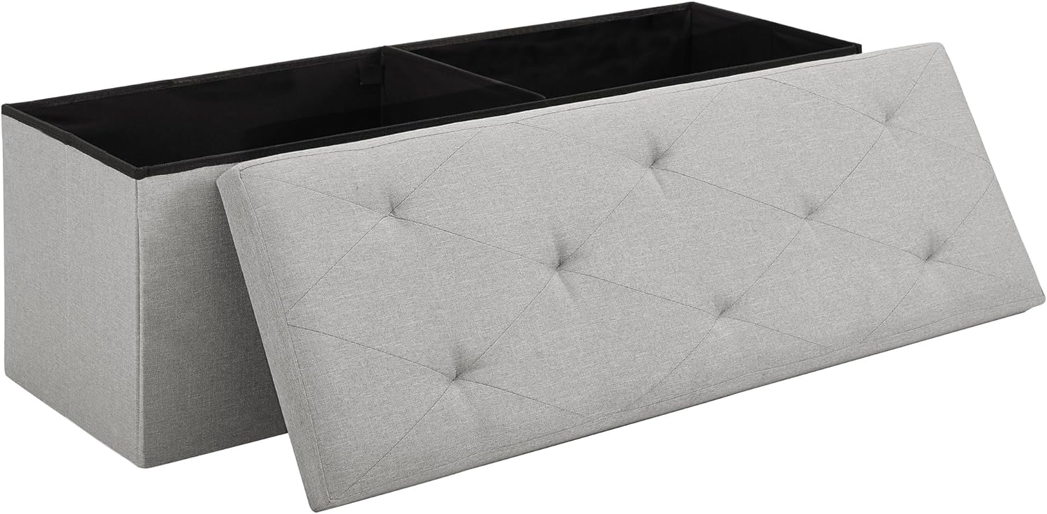 VECELO Folding Storage Ottoman Bench, Storage Chest, Linen Fabric - VECELO