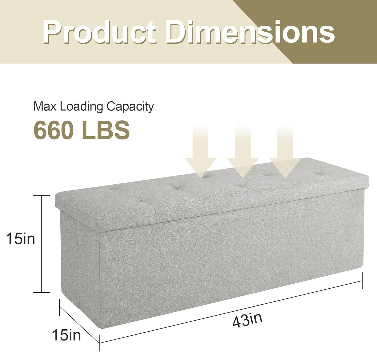 VECELO Folding Storage Ottoman Bench, Storage Chest, Linen Fabric - VECELO