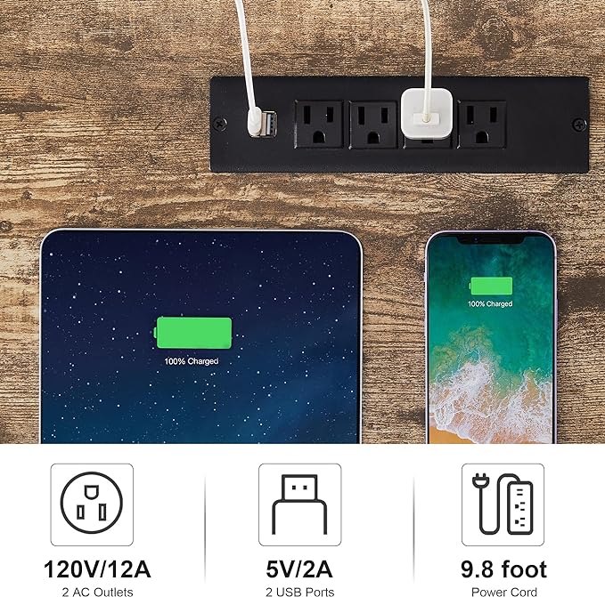 VECELO TV Stand with LED Strip & Power Outlets, Industrial Entertainment Center