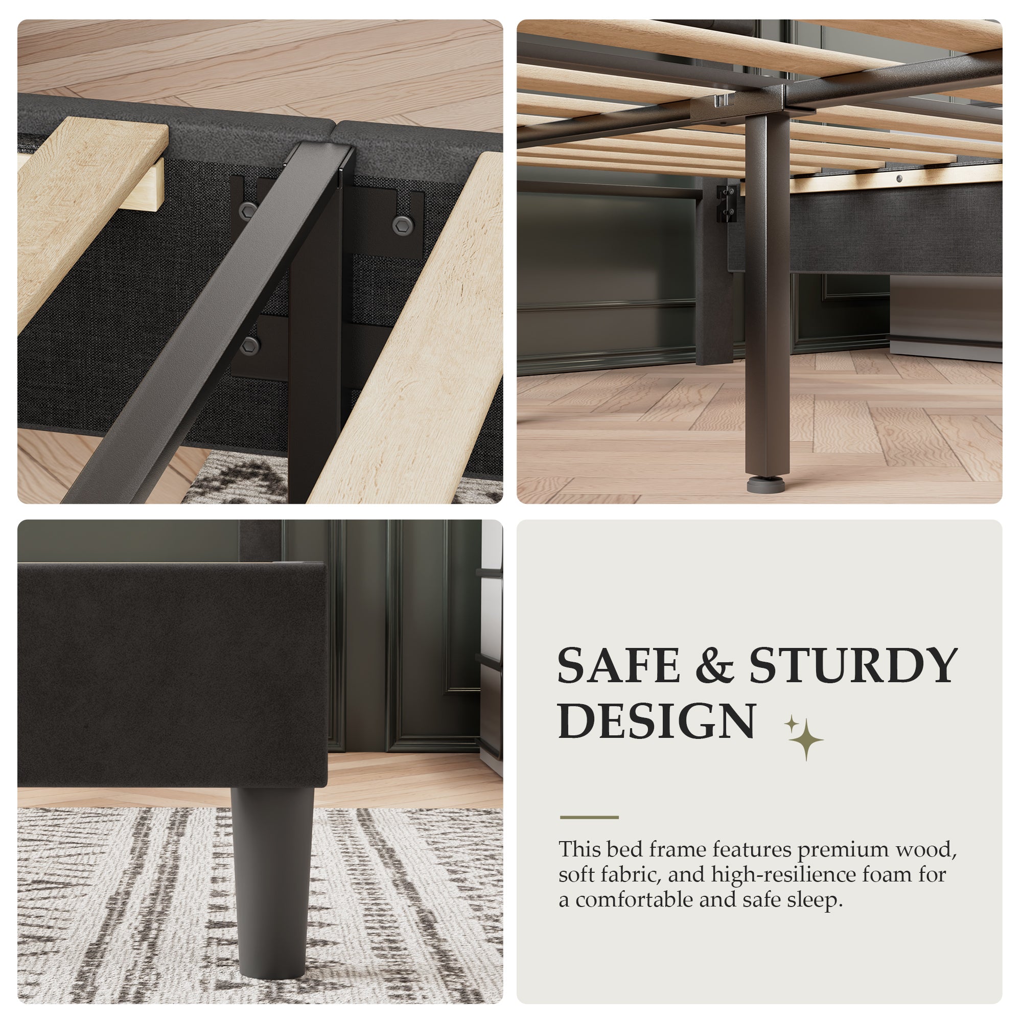 VECELO Bed Frame, Upholstered Platform with Adjustable Diamond Tufted Headboard