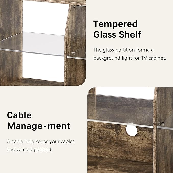 VECELO TV Stand with LED Strip & Power Outlets, Industrial Entertainment Center