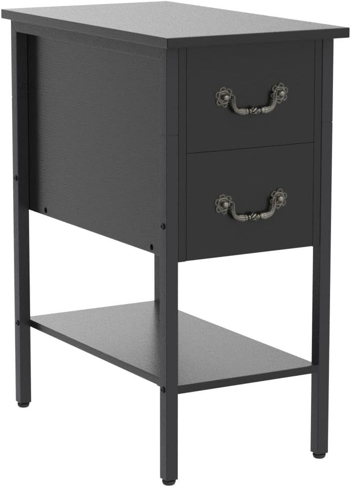 VECELO End Tables,Narrow Nightstands with Charging Station & USB Ports &Drawers - VECELO