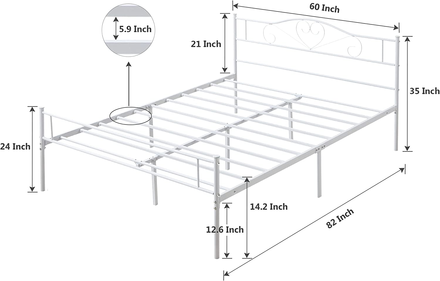 VECELO Metal Platform Bed Frame Mattress Foundation Decorative Headboard & Footboard - VECELO