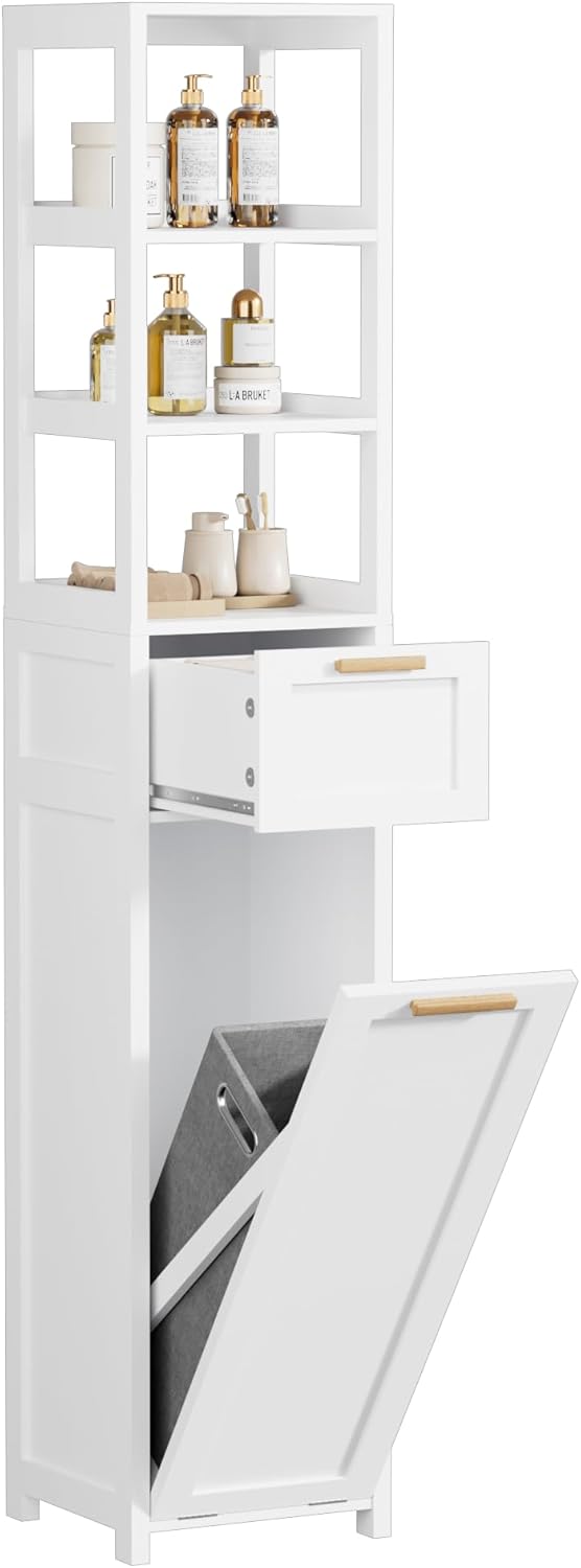 VECELO Tall Bathroom Cabinet with Removable Laundry Hamper
