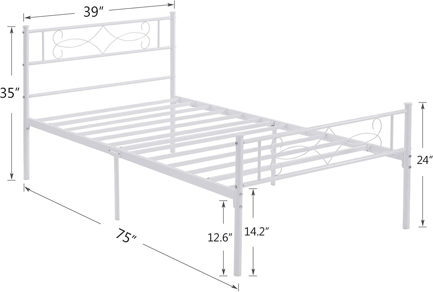 VECELO Metal Platform Bed Frame with Headboard & Footboard Premium Steel Slat Support Noise-Free