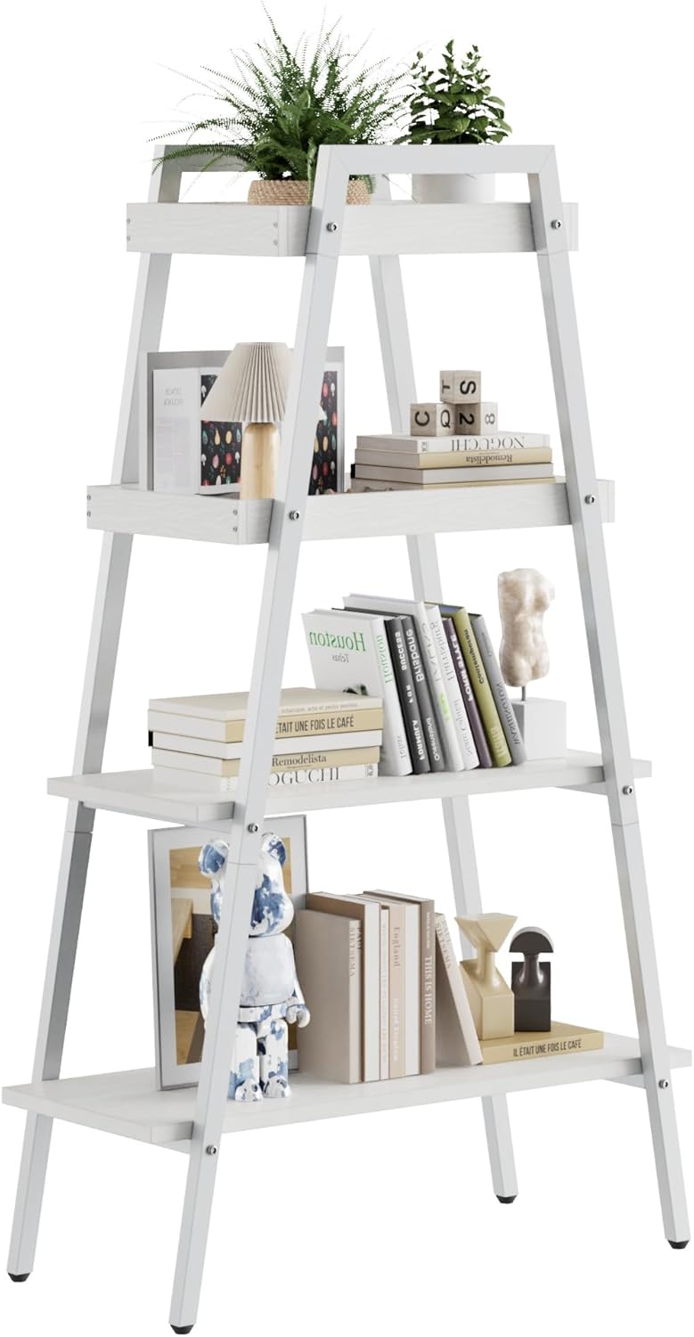 VECELO Ladder Shelf/Display Shelf 4 Tier Storage Bookcase Rack Wood & Steel - VECELO