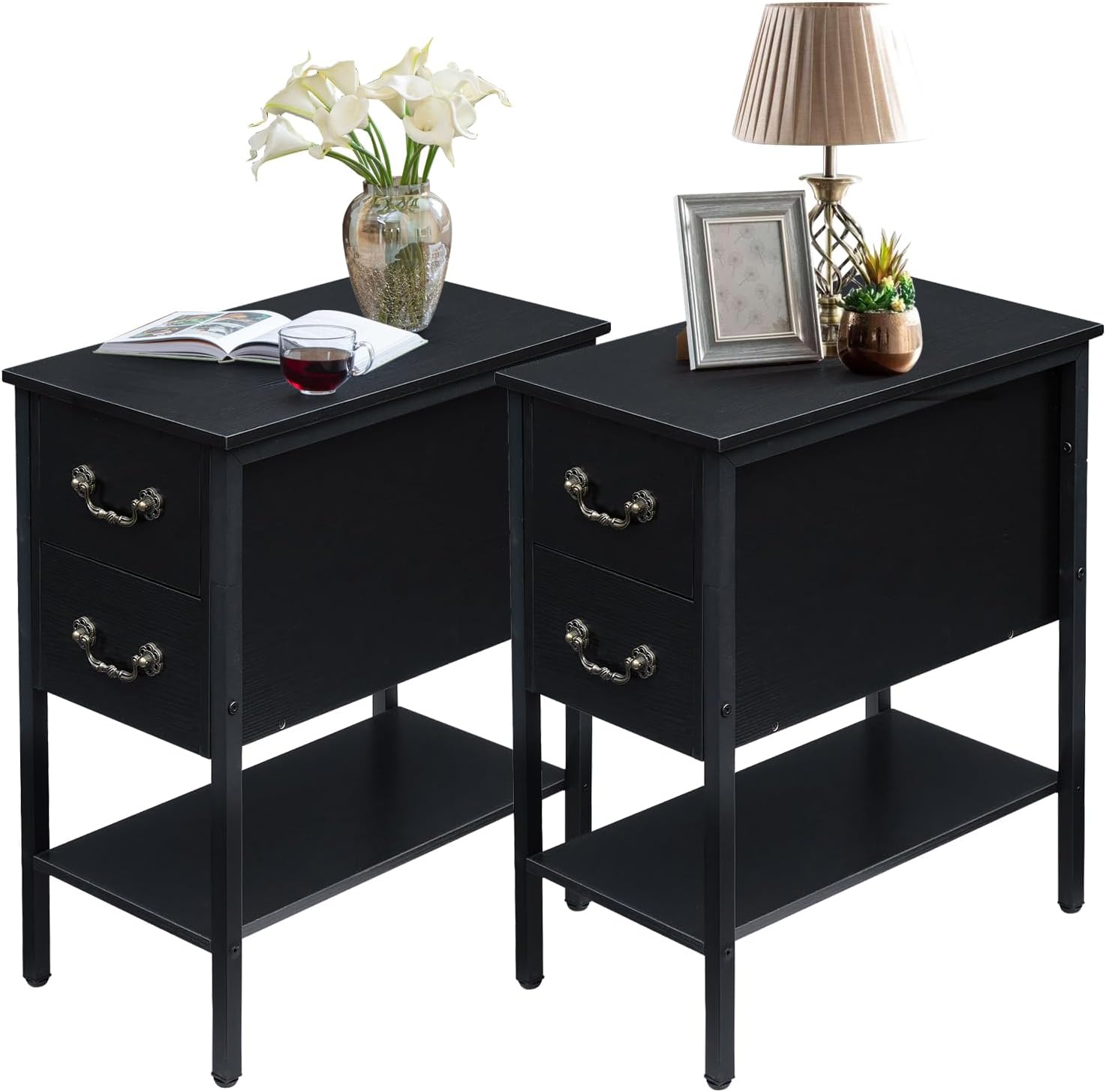 VECELO End Tables,Narrow Nightstands with Charging Station & USB Ports &Drawers - VECELO