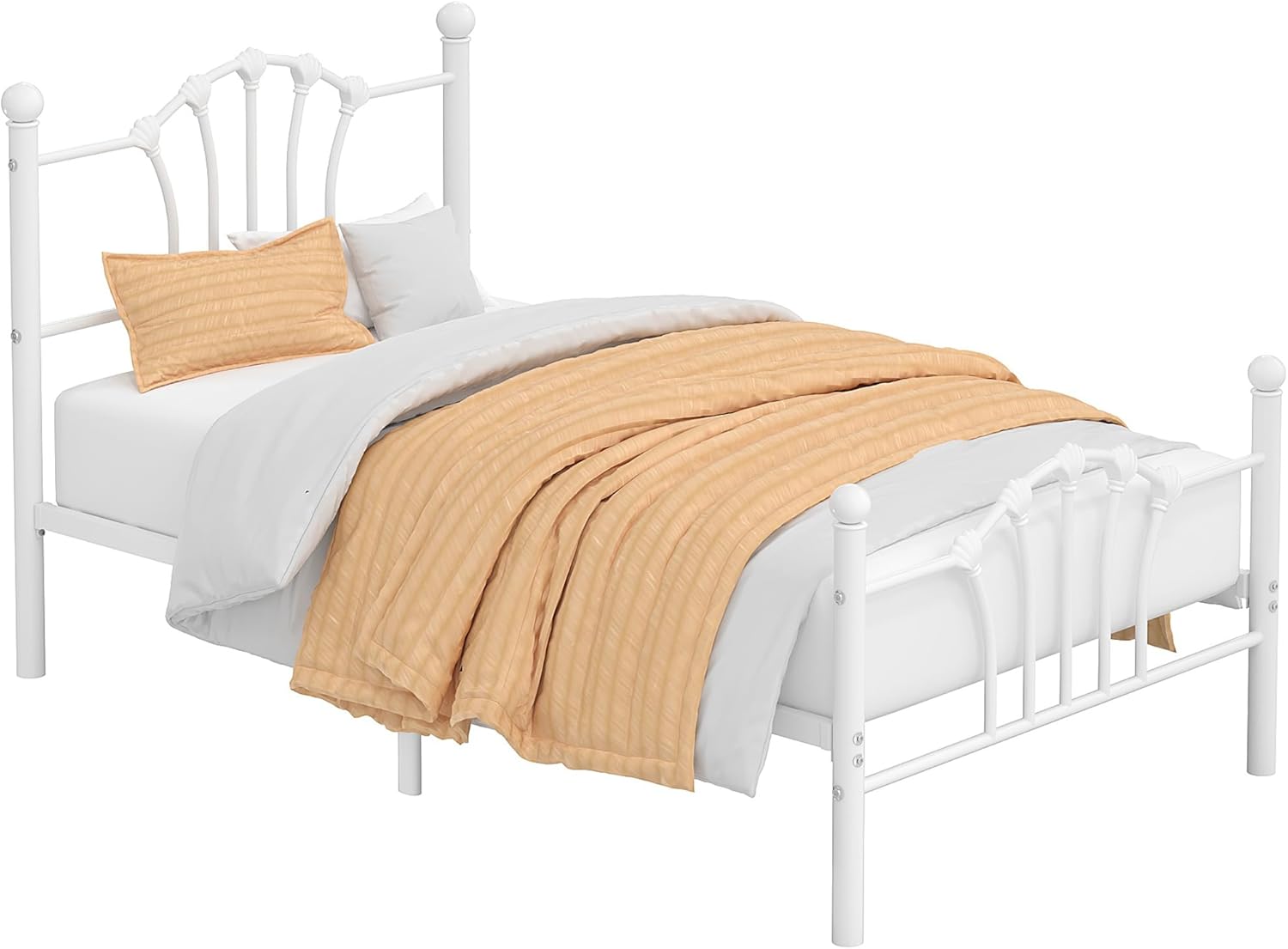 VECELO Twin Size Metal Bed Frame with Shell Headboard and Footboard
