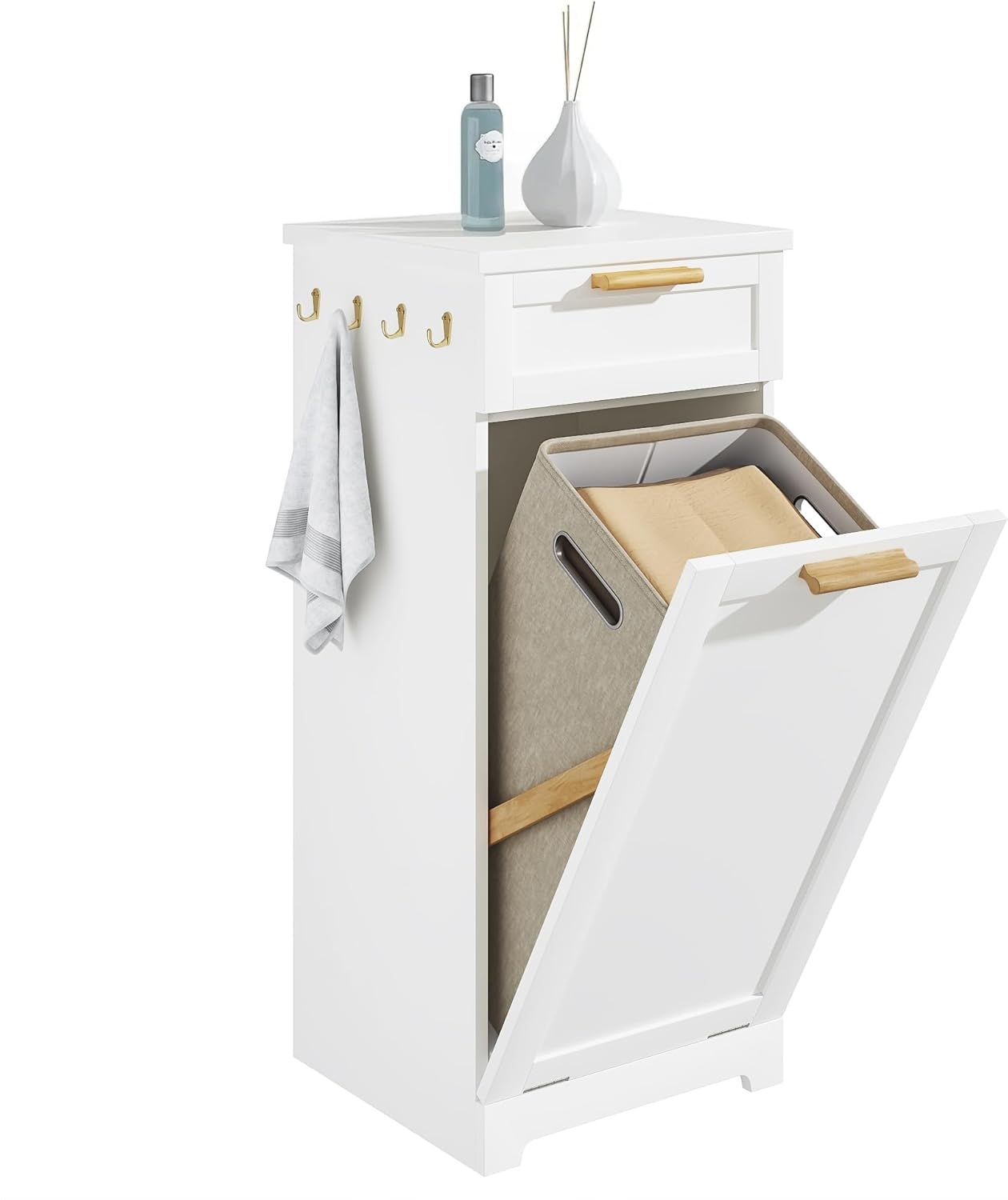 VECELO Tilt Out Laundry Hamper, 35" Bathroom Cabinet with Hidden Removable Basket