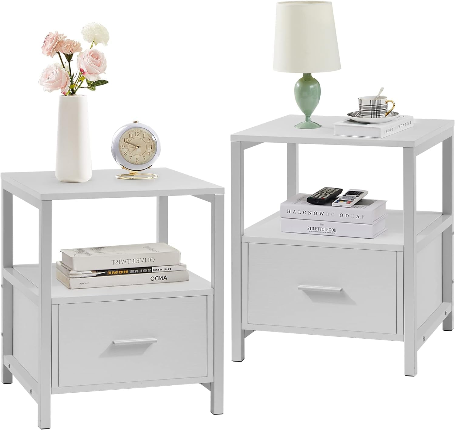 VECELO Nightstand Modern Square End Side Table, 1 Pack/2 Packs - VECELO