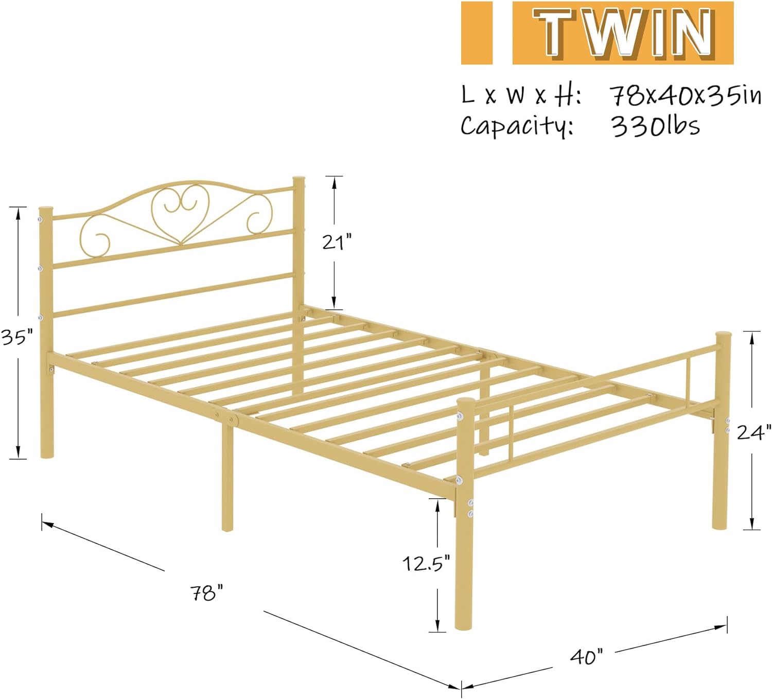 VECELO Metal Platform Bed Frame Mattress Foundation Decorative Headboard & Footboard - VECELO
