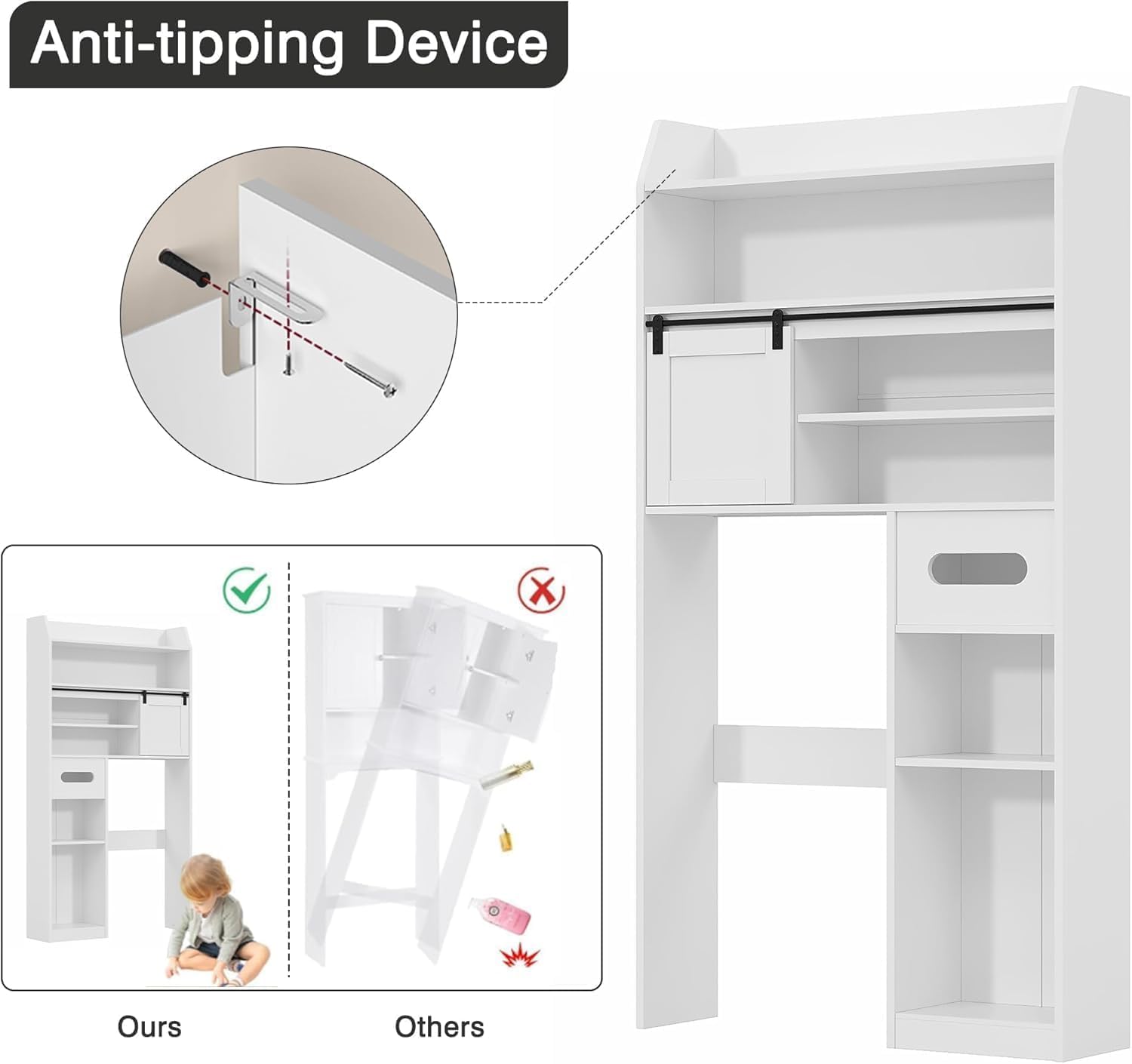 VECELO Over The Toilet Storage Cabinet with Sliding Doors
