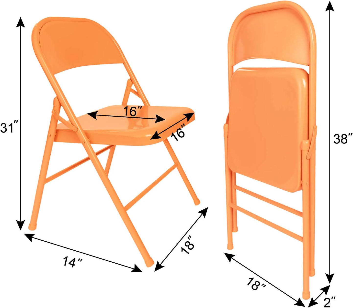 VECELO Metal Frame Steel Folding Mounted Chairs with Triple Braced & Double Hinged Back Set of 4 - VECELO