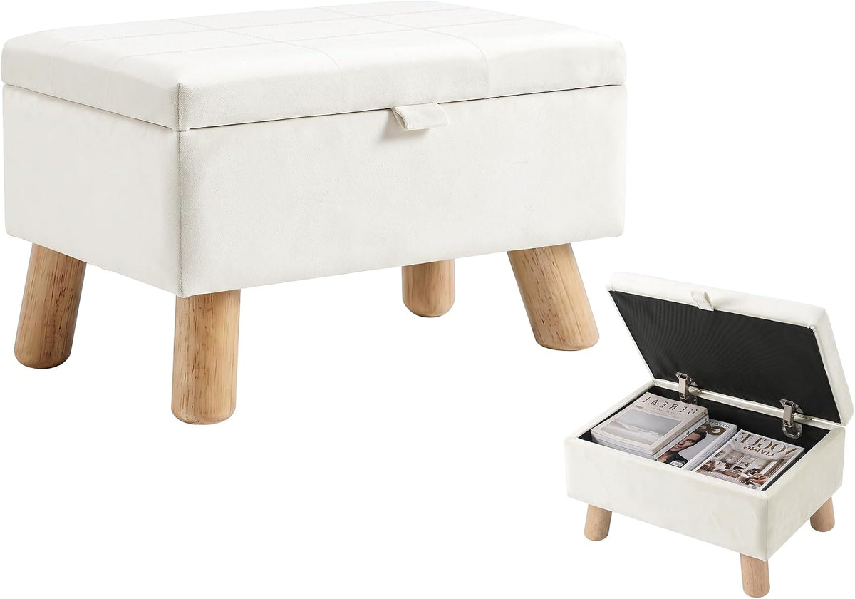 VECELO Storage Ottoman Under Desk Small Foot Stool with Wood Legs