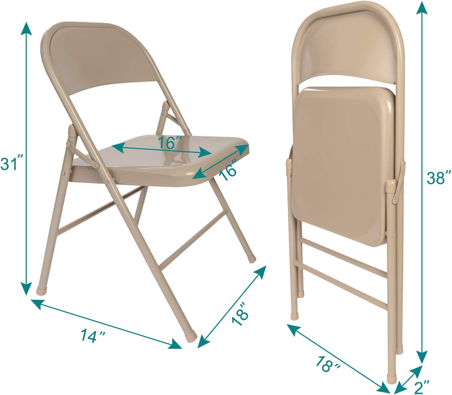 VECELO Metal Frame Steel Folding Mounted Chairs with Triple Braced & Double Hinged Back Set of 4 - VECELO