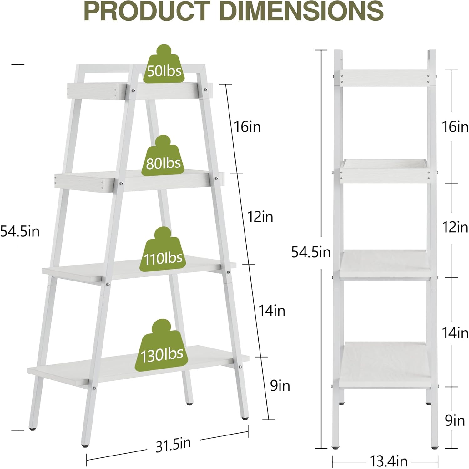 VECELO Ladder Shelf/Display Shelf 4 Tier Storage Bookcase Rack Wood & Steel - VECELO