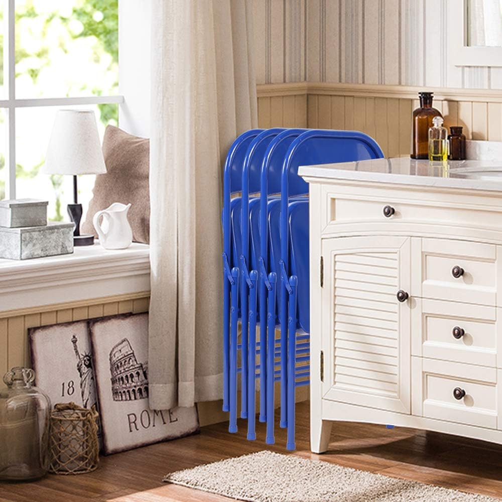 VECELO Metal Frame Steel Folding Mounted Chairs with Triple Braced & Double Hinged Back Set of 4 - VECELO
