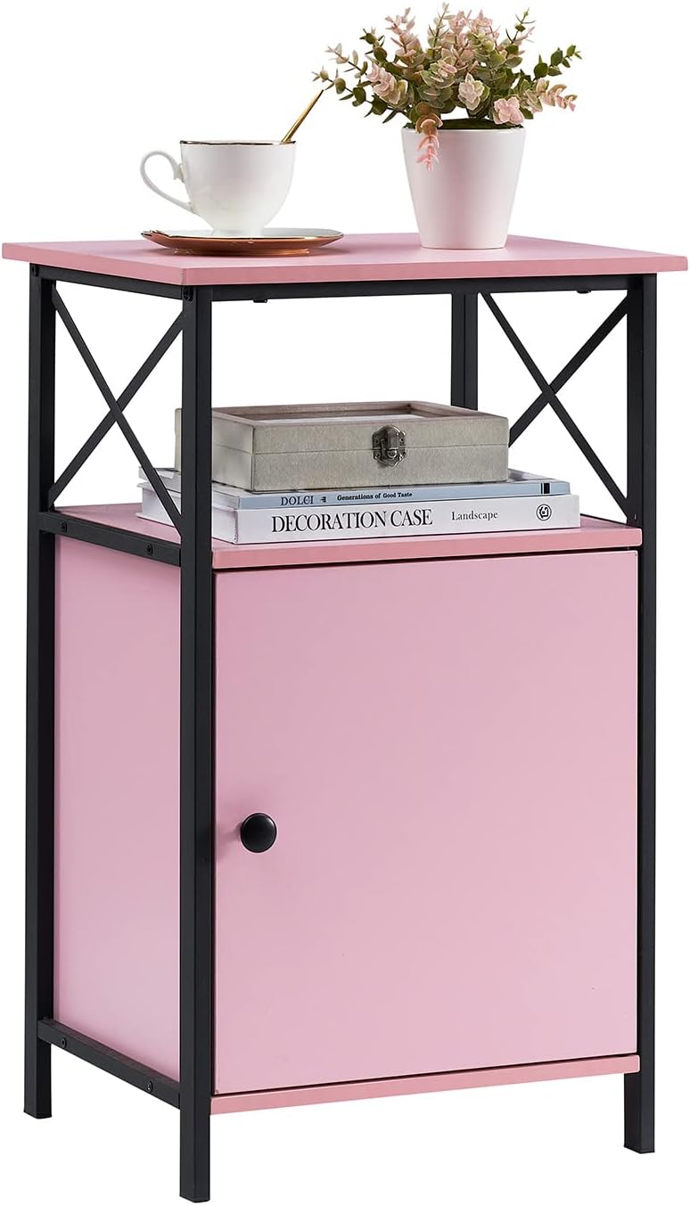 VECELO Tall Side Storage, Large Capacity Bedside Nightstand