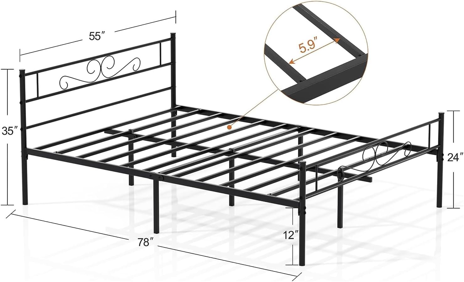 VECELO Metal Platform Bed Frame Mattress Foundation with Headboard & Footboard