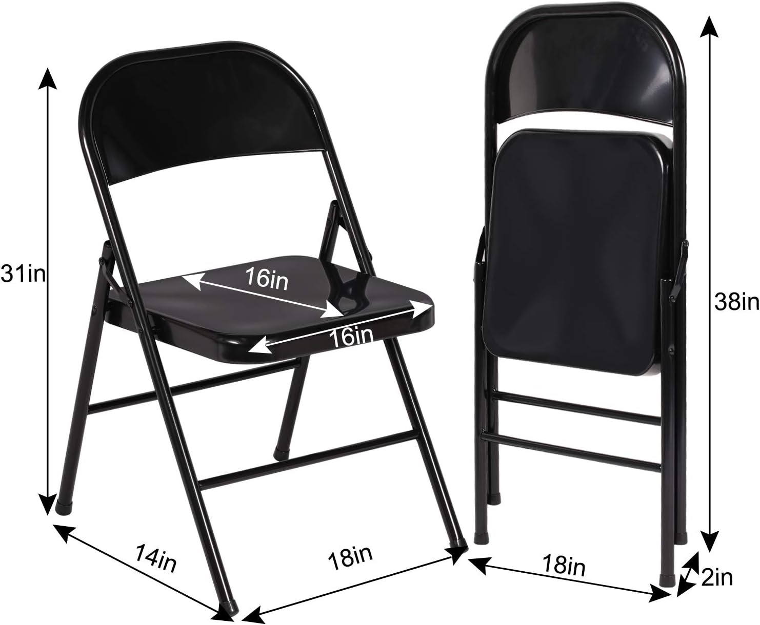 VECELO Metal Frame Steel Folding Mounted Chairs with Triple Braced & Double Hinged Back Set of 4 - VECELO